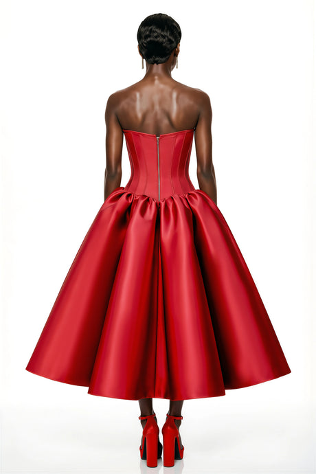 Samantha Midi Dress Red Off Shoulder Corset