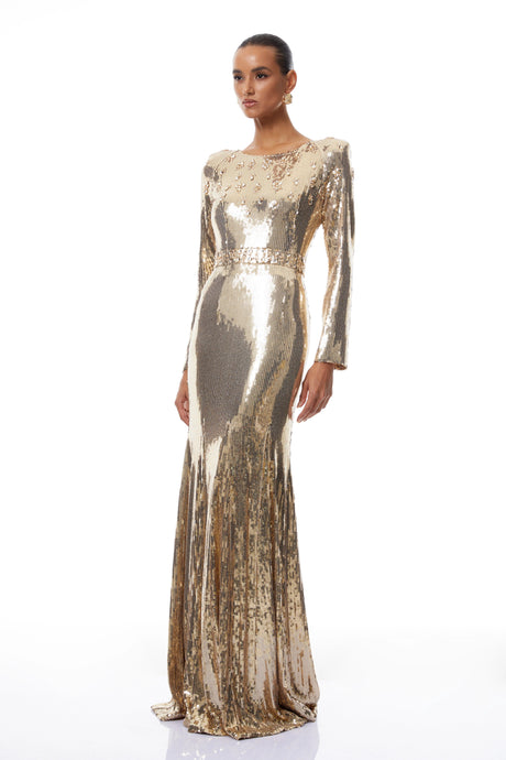 Pierina Maxi Dress Gold Train Sequined