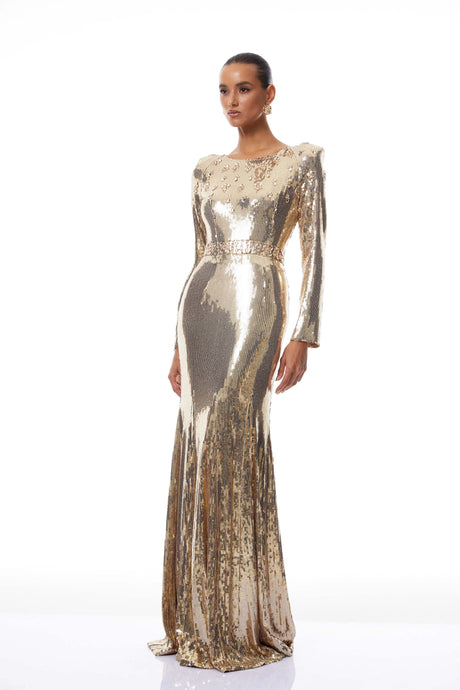 Pierina Maxi Dress Gold Train Sequined
