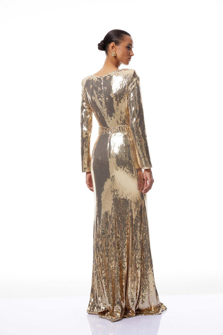 Pierina Maxi Dress Gold Train Sequined