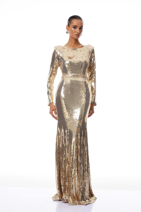 Pierina Maxi Dress Gold Train Sequined