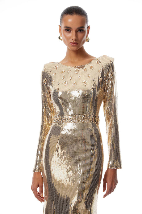 Pierina Maxi Dress Gold Train Sequined