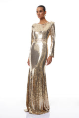 Federica Gold Train Sequined Maxi Dress