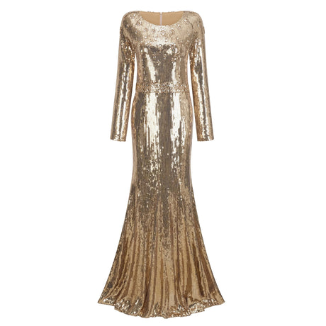 Pierina Maxi Dress Gold Train Sequined