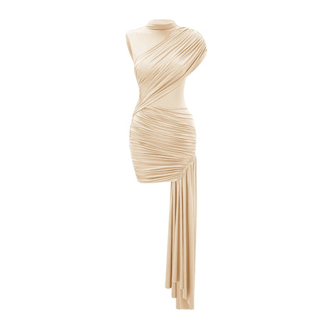 Zuri Mini Dress Neutral Asymmetrical Ruched