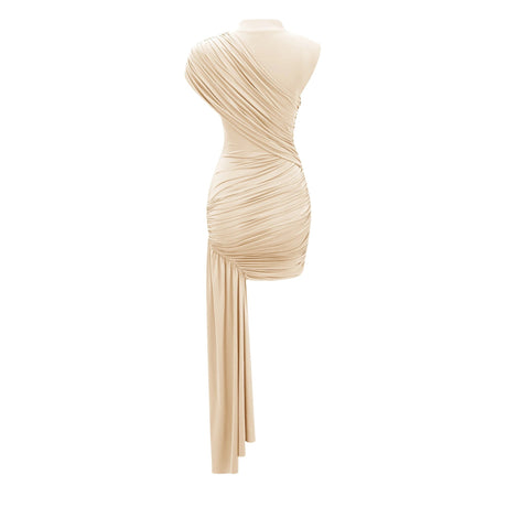 Fée Neutral Asymmetrical Ruched Mini Dress