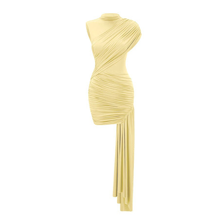 Heaven Mini Dress Yellow Asymmetrical Ruched
