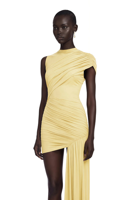 Heaven Mini Dress Yellow Asymmetrical Ruched