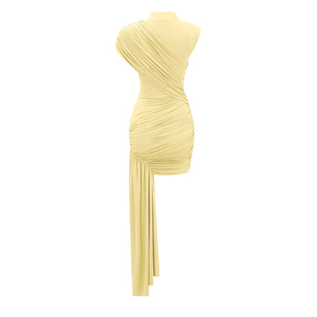 Heaven Mini Dress Yellow Asymmetrical Ruched