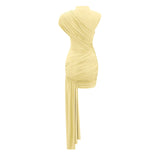 Fée Yellow Asymmetrical Ruched Mini Dress