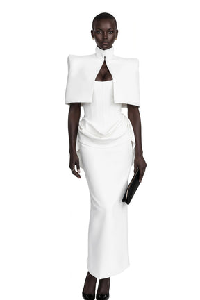 Felice White Structured Cape  Corset Dress Set