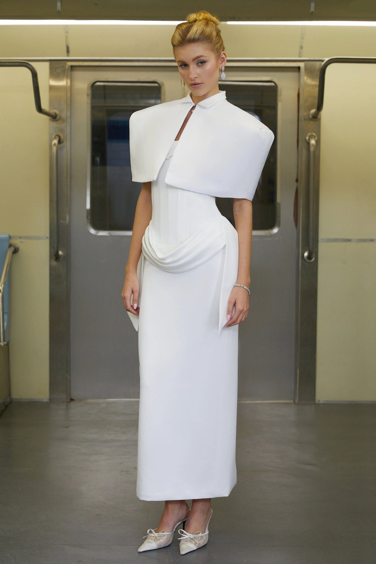 Felice White Structured Cape  Corset Dress Set