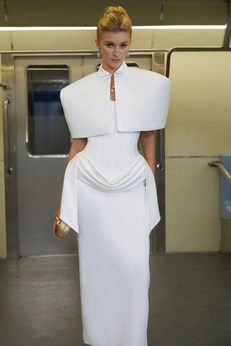 Amari Dress White Structured Cape & Corset Set
