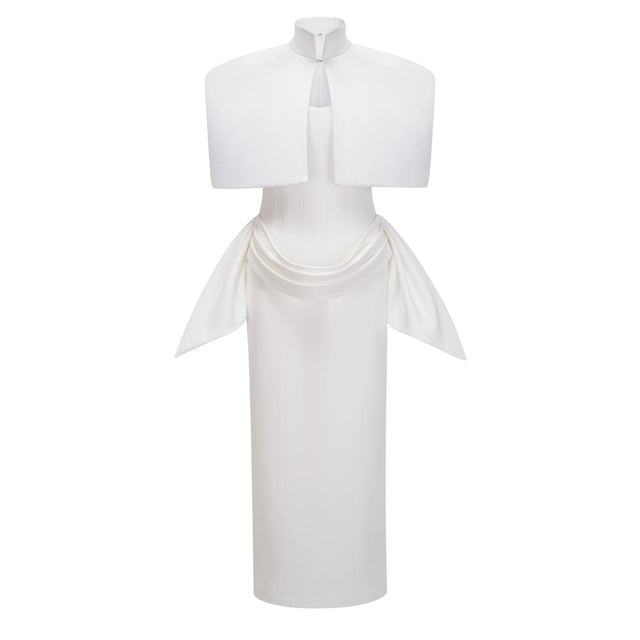 Felice White Structured Cape  Corset Dress Set