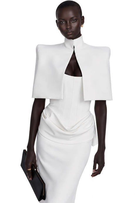 Alana Dress White Structured Cape & Corset Set