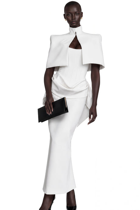 Alana Dress White Structured Cape & Corset Set