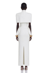 Felice White Structured Cape  Corset Dress Set