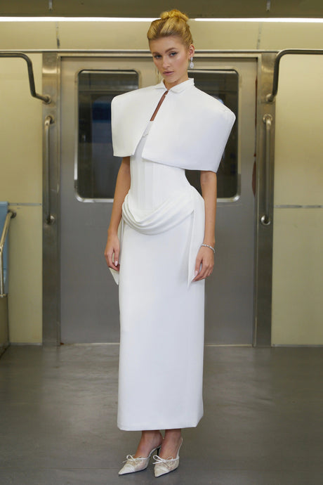 Amari Dress White Structured Cape & Corset Set