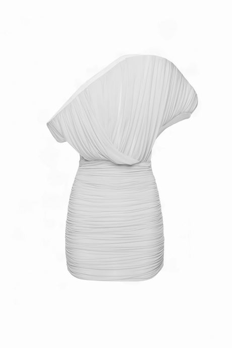 Giuseppina Mini Dress Cream White Asymmetrical Ruched