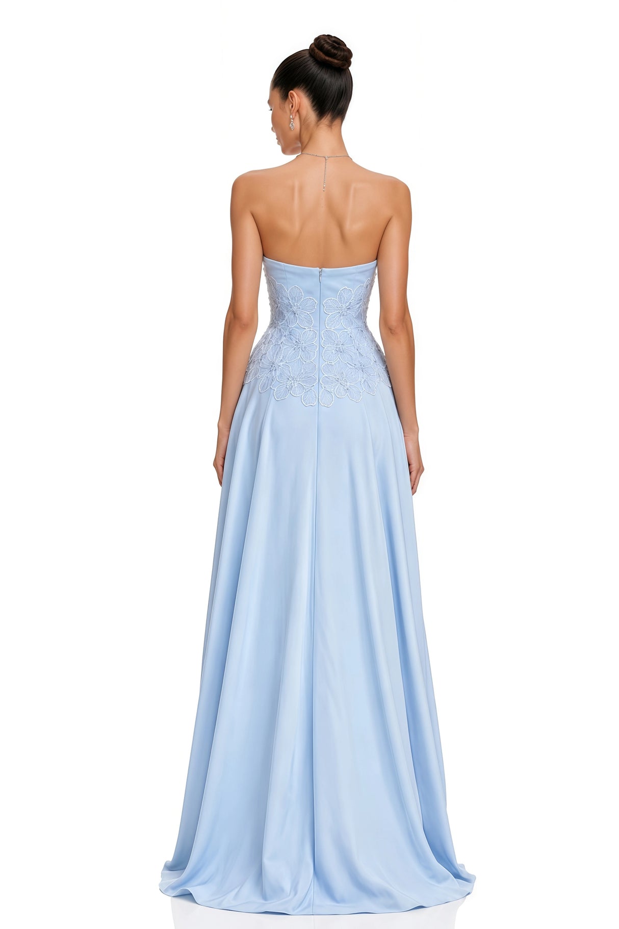 Felicie Blue Ruched Maxi Dress With Cape