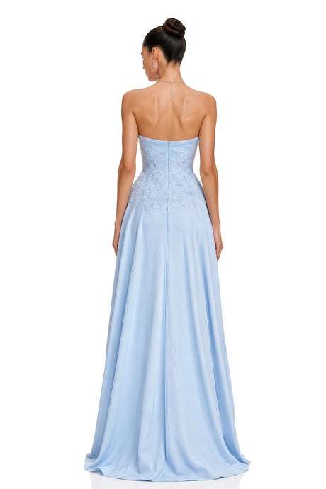 Kara Maxi Dress Blue Ruched With Cape