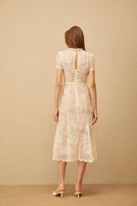 Amabile Midi Dress White Embellished Floral Lace