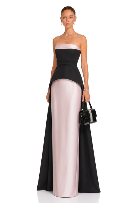 Madelyn Maxi Dress Pink Color Block Satin Set