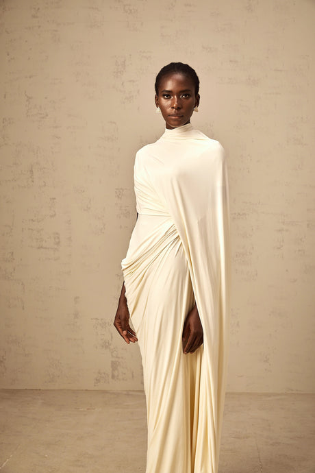 Fenella Asymmetrical Draped Cape  Dress Matching Set
