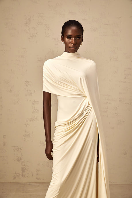 Fenella Asymmetrical Draped Cape  Dress Matching Set