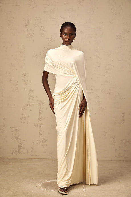 Fenella Asymmetrical Draped Cape  Dress Matching Set