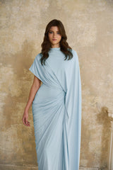 Fenella Blue Asymmetrical Draped Cape  Dress Matching Set