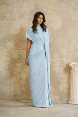 Fenella Blue Asymmetrical Draped Cape  Dress Matching Set