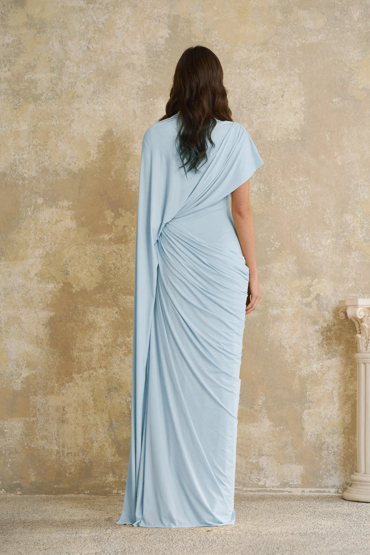 Fenella Blue Asymmetrical Draped Cape  Dress Matching Set