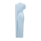 Fenella Blue Asymmetrical Draped Cape  Dress Matching Set