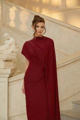 Fenella Red Asymmetrical Draped Cape  Dress Matching Set