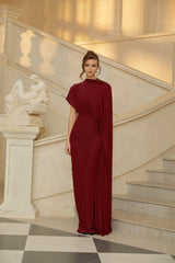 Fenella Red Asymmetrical Draped Cape  Dress Matching Set