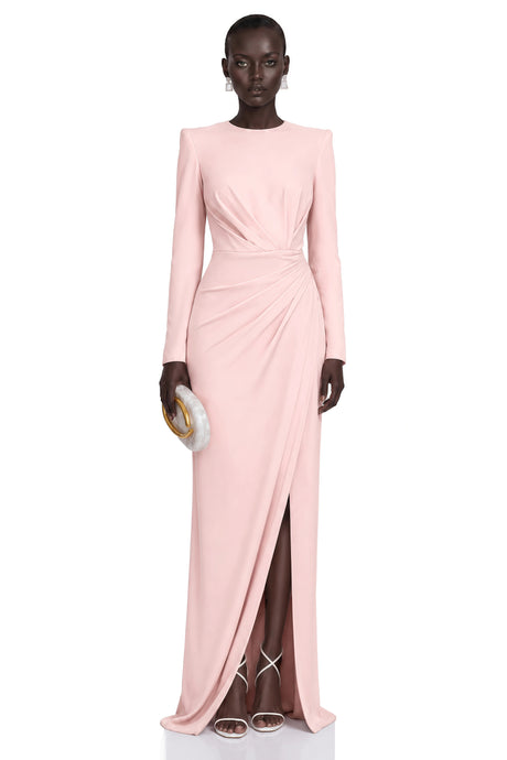 Ludovica Maxi Dress Pink Ruched with High Slit