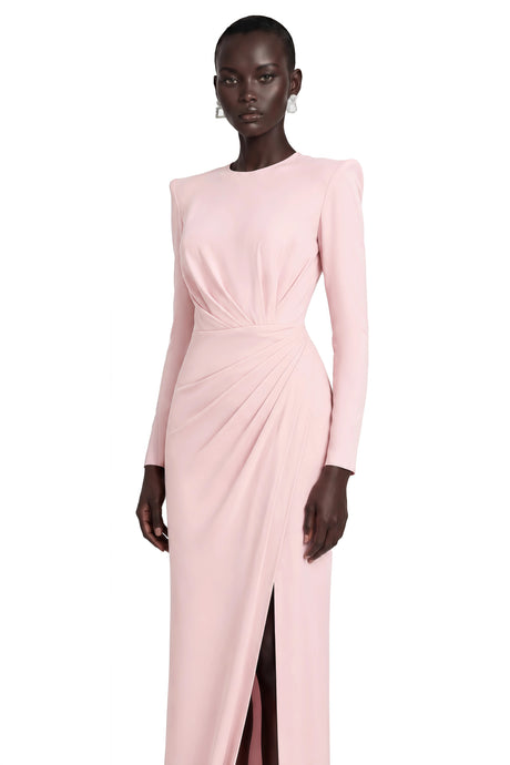 Ludovica Maxi Dress Pink Ruched with High Slit