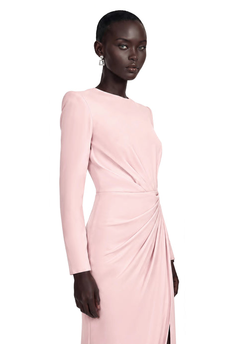 Ludovica Maxi Dress Pink Ruched with High Slit