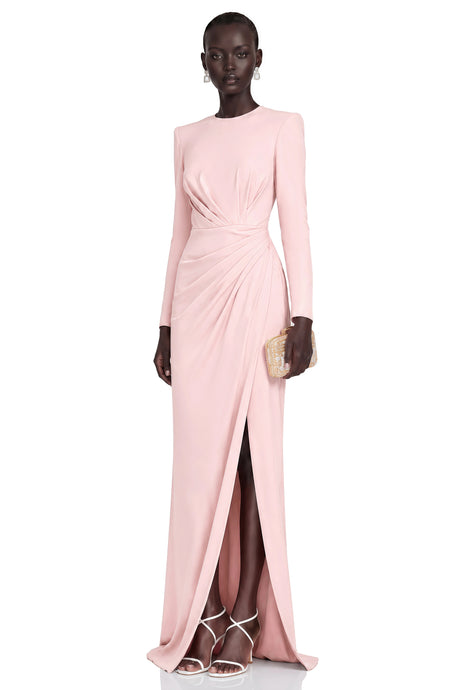 Ludovica Maxi Dress Pink Ruched with High Slit