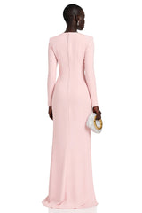 Feriha Pink Ruched Maxi Dress with High Slit