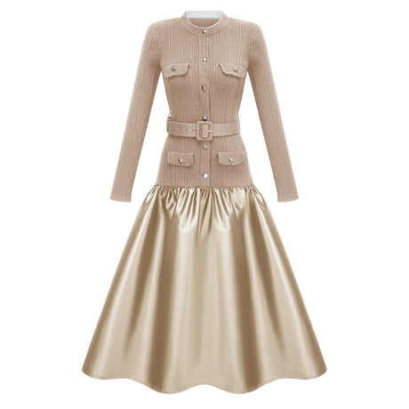 Lillian Midi Dress Gold Satin Panel Knit