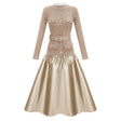 Fern Gold Satin Panel Knit Midi Dress