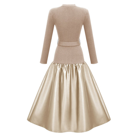 Lillian Midi Dress Gold Satin Panel Knit