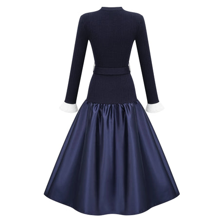 Naomi Midi Dress Navy Blue Satin Panel Knit