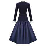 Fern Navy Blue Satin Panel Knit Midi Dress