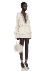 Fernanda Cream Ruched Mini Dress with Lace Trim