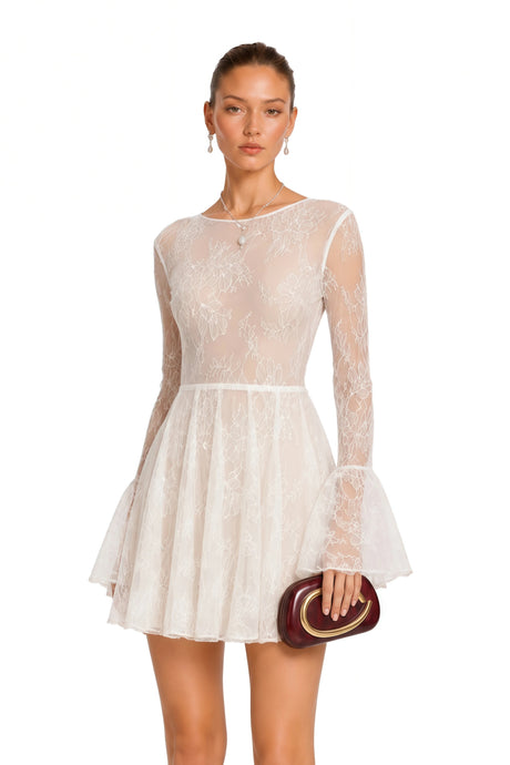 Brenna Mini Dress White Pleated Floral Lace