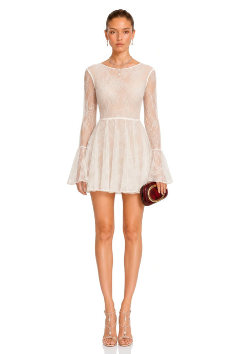 Brenna Mini Dress White Pleated Floral Lace