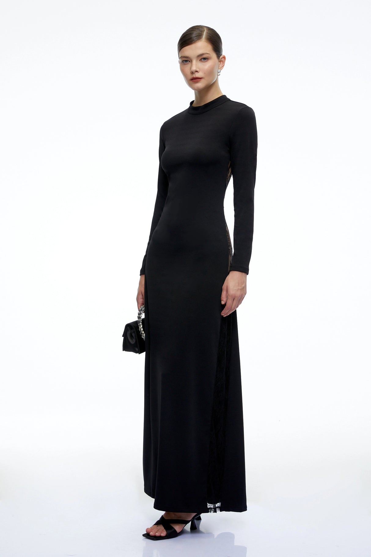 Fernande Black Floral Lace Maxi Dress